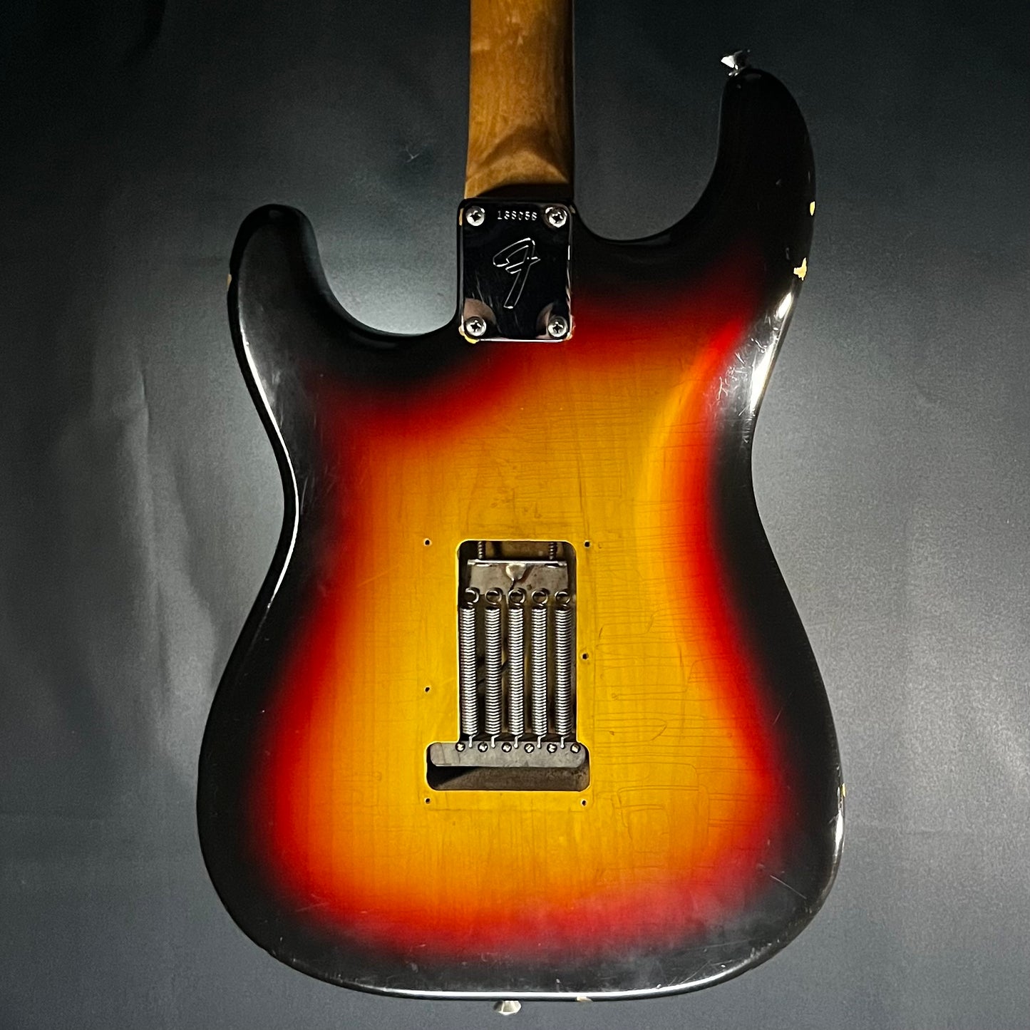 Back of Used Vintage 1966 Fender Stratocaster 3-Tone Sunburst w/OHSC TFW521