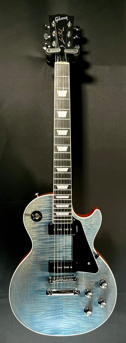 Full front of Used Gibson Les Paul Classic Player Plus 2018 Satin Ocean Blue w/case TFW529