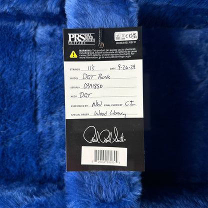 Hang tag for PRS TSG Anniversary Wood Library Artist DGT Gold Storm Fade Brazilian Rosewood.