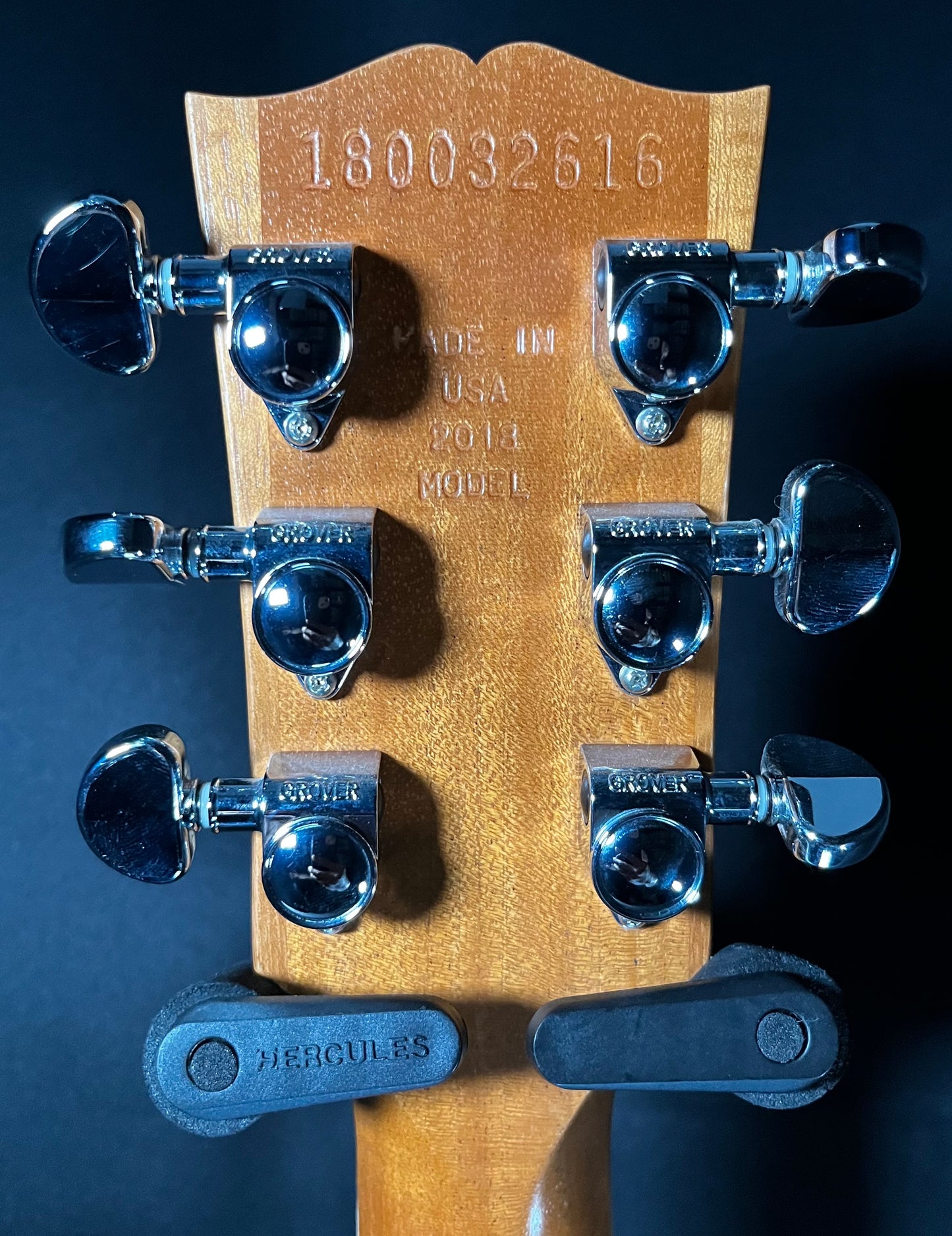 Back of headstock of Used Gibson Les Paul Classic Player Plus 2018 Satin Ocean Blue w/case TFW529