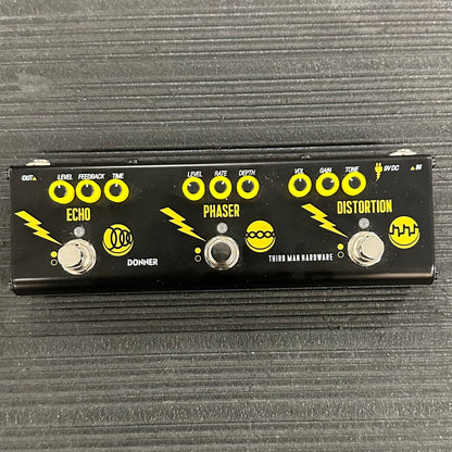 Top of Used Third Man Hardware/Donner Triple Threat Distortion/Phaser/Echo Pedal w/box TSS3791