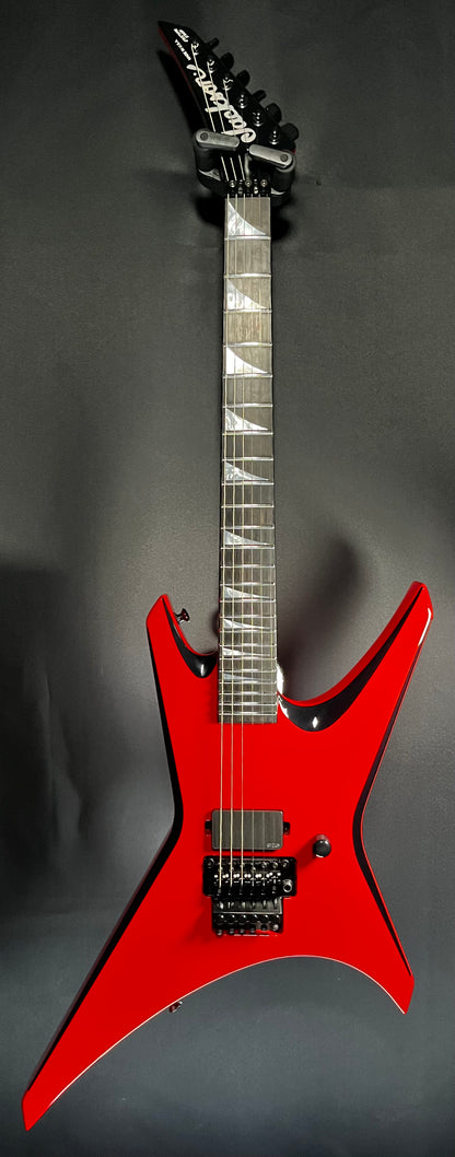 Full front of Used Jackson Custom Shop USA Warrior WR 1H FR Ferrari Red Black Bevels w/case TFW539