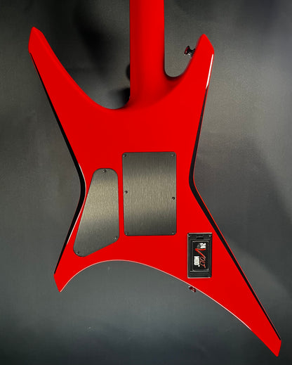 Back of Used Jackson Custom Shop USA Warrior WR 1H FR Ferrari Red Black Bevels w/case TFW539