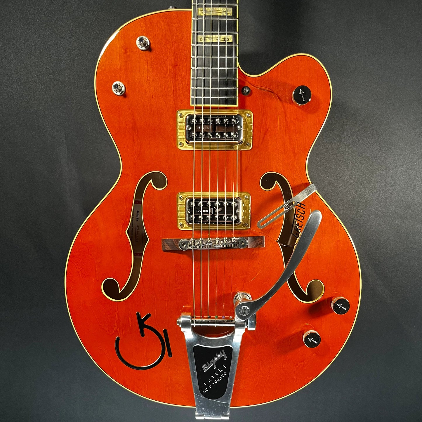 Front of Used Gretsch G6120RHH Reverend Horton Heat Signature Hollow Body w/Bigsby Orange Stain w/case TFW543