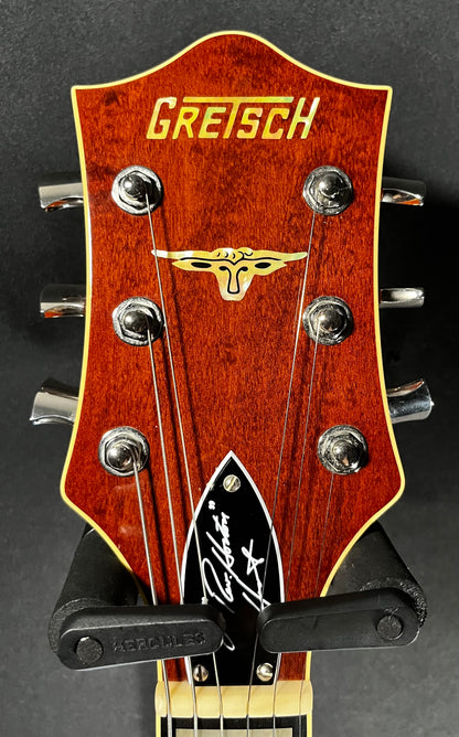 Headstock of Used Gretsch G6120RHH Reverend Horton Heat Signature Hollow Body w/Bigsby Orange Stain w/case TFW543