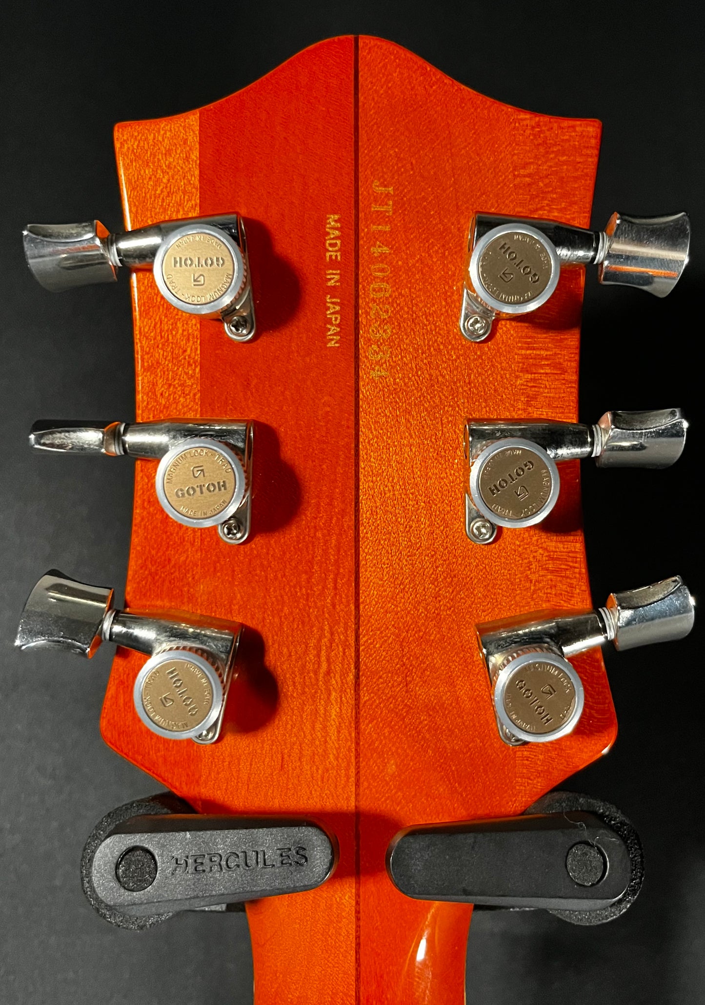 Back of headstock of Used Gretsch G6120RHH Reverend Horton Heat Signature Hollow Body w/Bigsby Orange Stain w/case TFW543