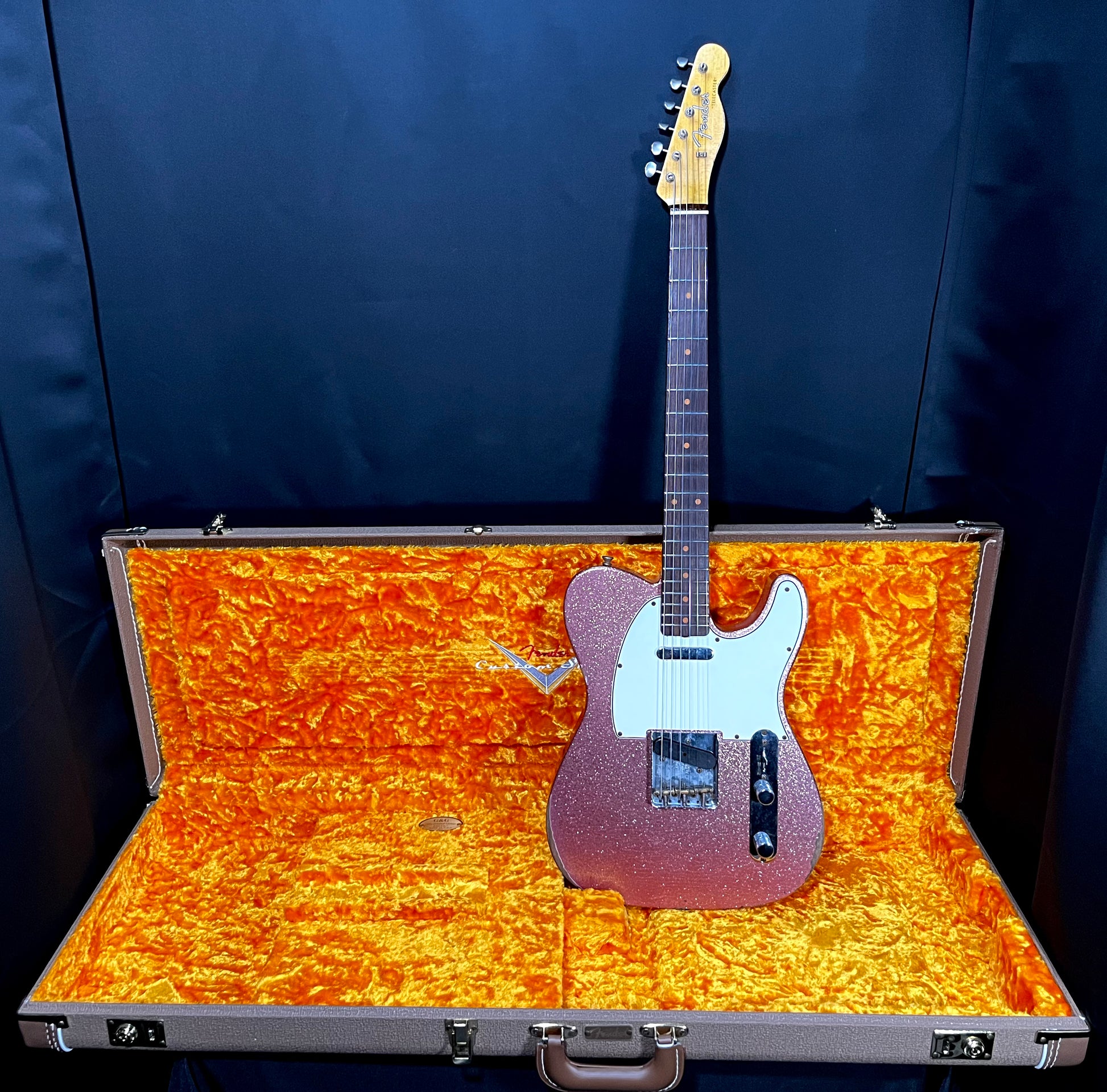 Full front w/case of Used Fender Custom Shop Ltd 61 Telecaster Relic Champagne Sparkle w/case TFW546