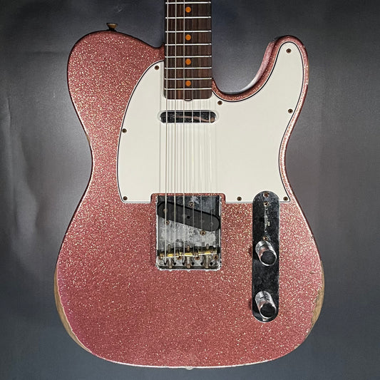 Front of Used Fender Custom Shop Ltd 61 Telecaster Relic Champagne Sparkle w/case TFW546