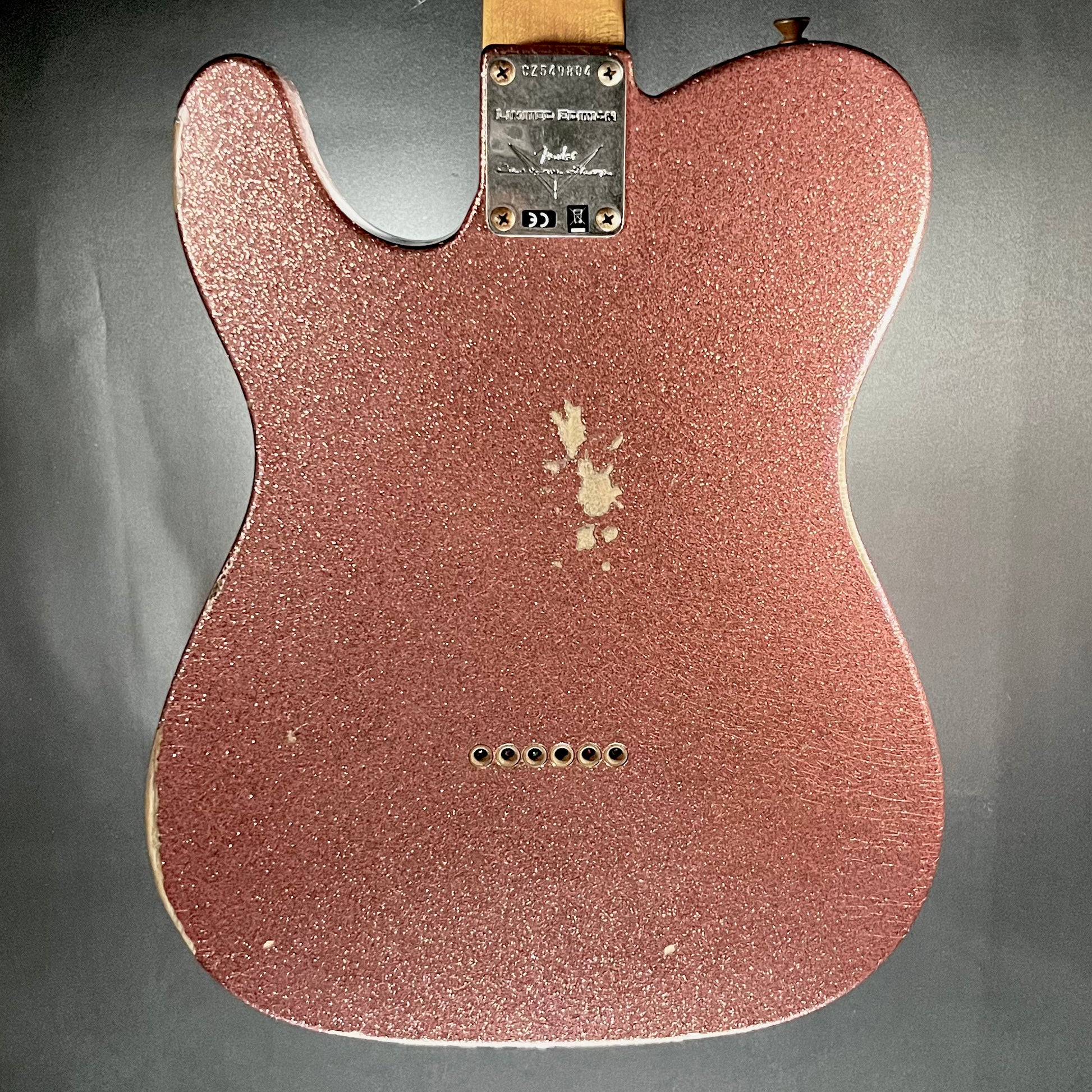 Back of Used Fender Custom Shop Ltd 61 Telecaster Relic Champagne Sparkle w/case TFW546