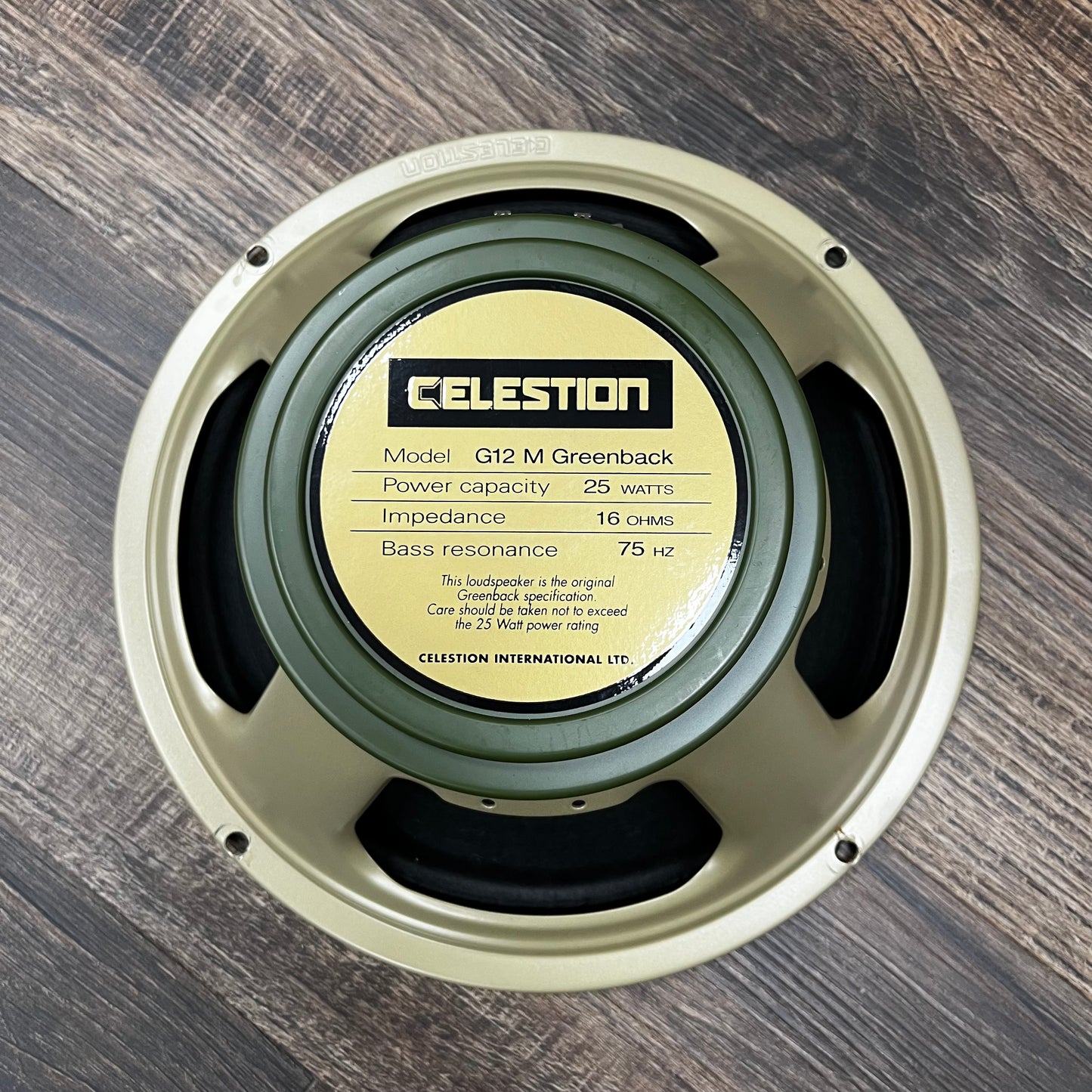 Back of Used Celestion G12M Greenback 25 Watts 16 Ohm Made In UK w/box TFW584