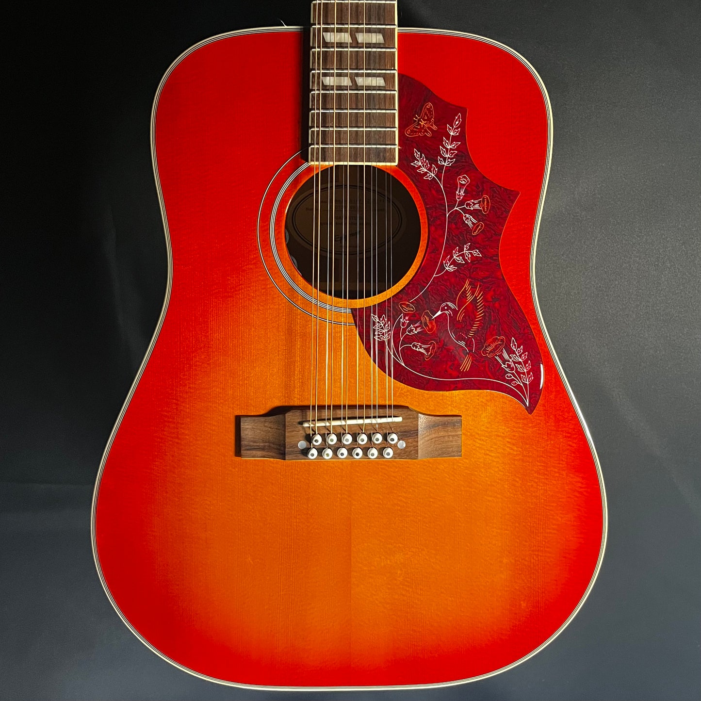 Front of Used 2022 Epiphone Hummingbird 12-String Dreadnought Aged Cherry Sunburst Gloss TFW590