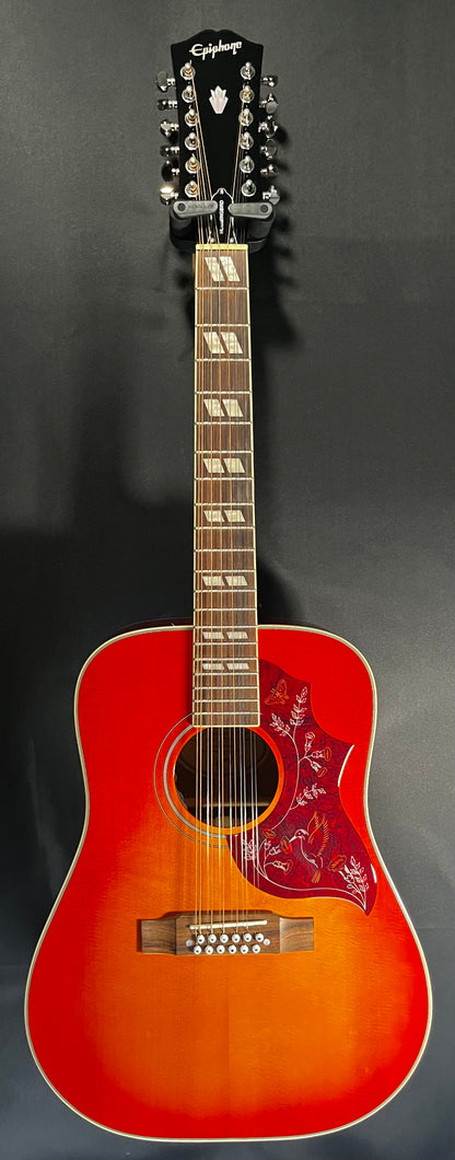 Full front of Used 2022 Epiphone Hummingbird 12-String Dreadnought Aged Cherry Sunburst Gloss TFW590