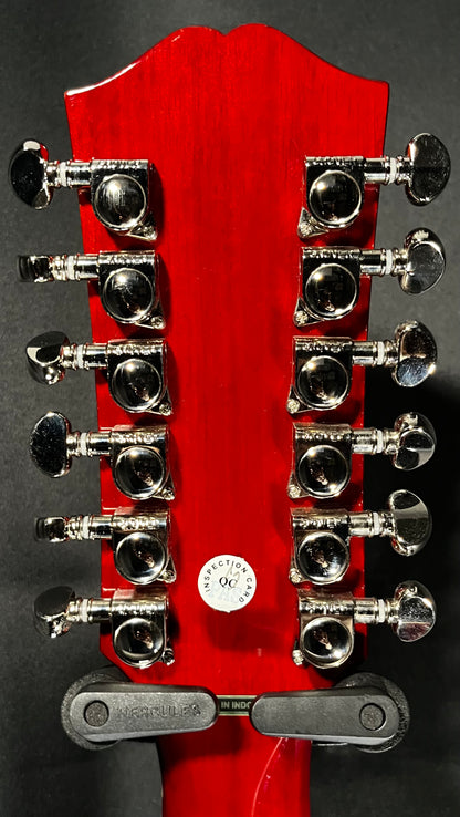 Back of headstock of Used 2022 Epiphone Hummingbird 12-String Dreadnought Aged Cherry Sunburst Gloss TFW590