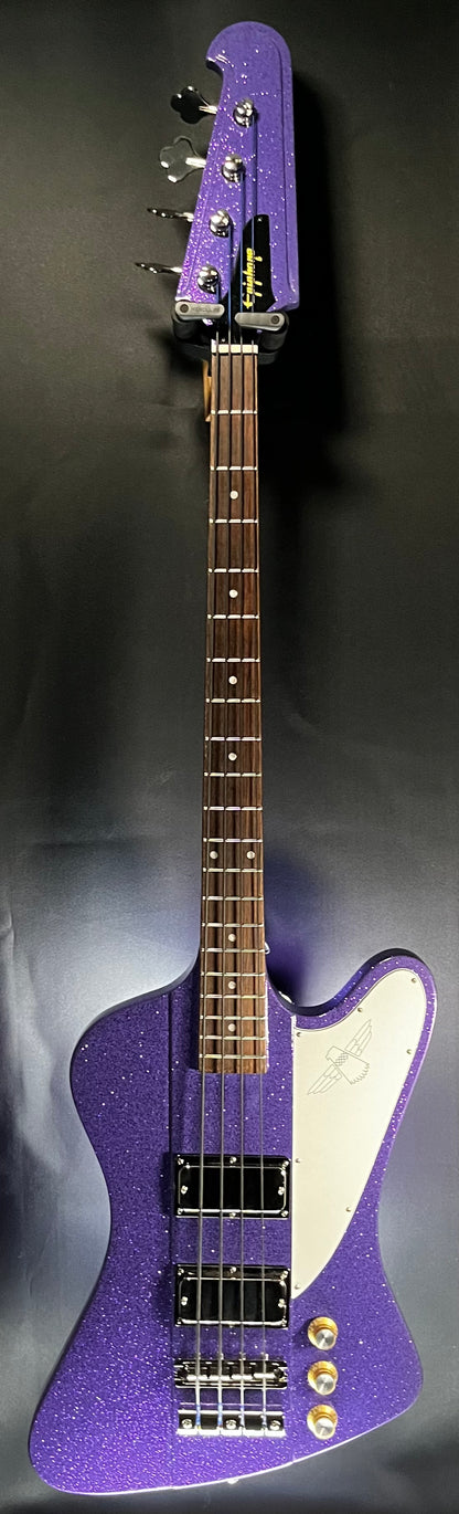 Full front of Used Epiphone Exclusive '64 Thunderbird Bass Purple Sparkle w/bag TFW603