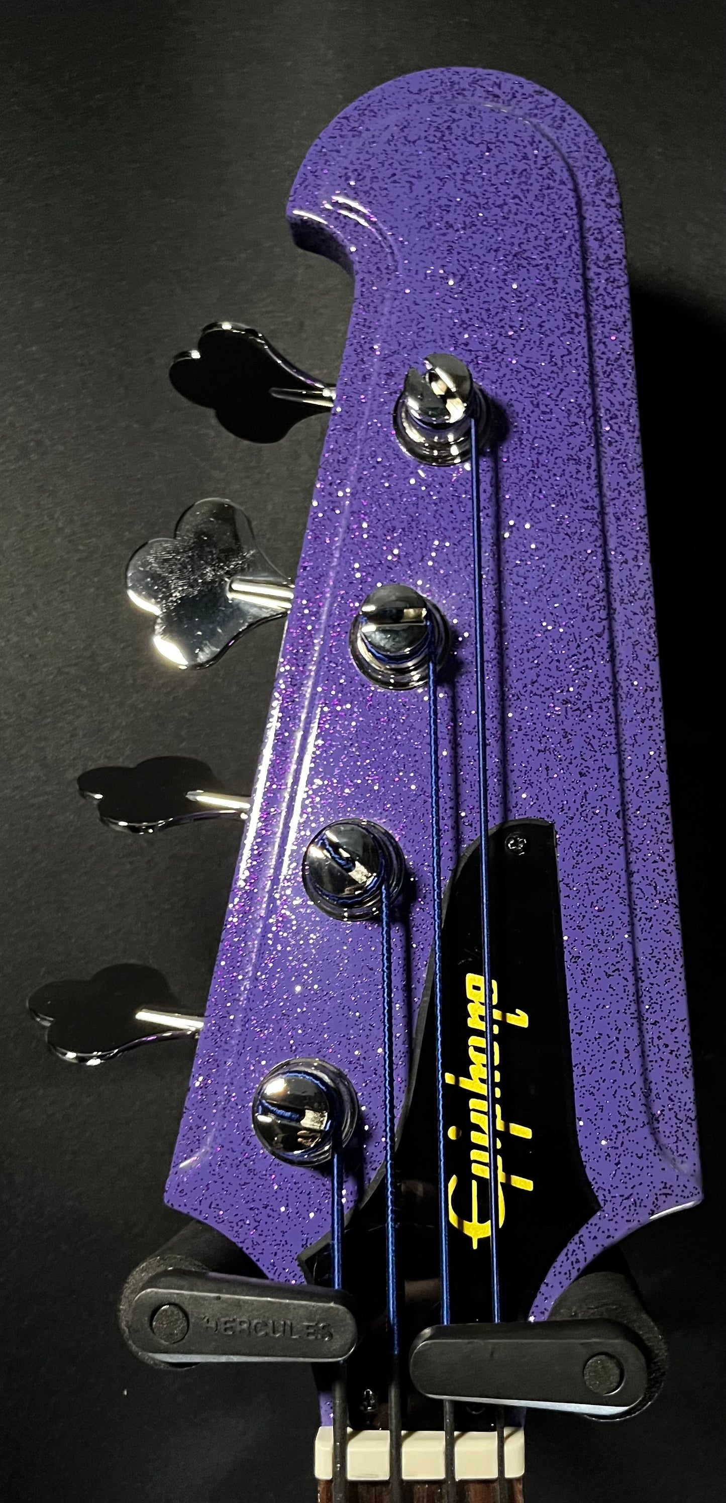 Headstock of Used Epiphone Exclusive '64 Thunderbird Bass Purple Sparkle w/bag TFW603