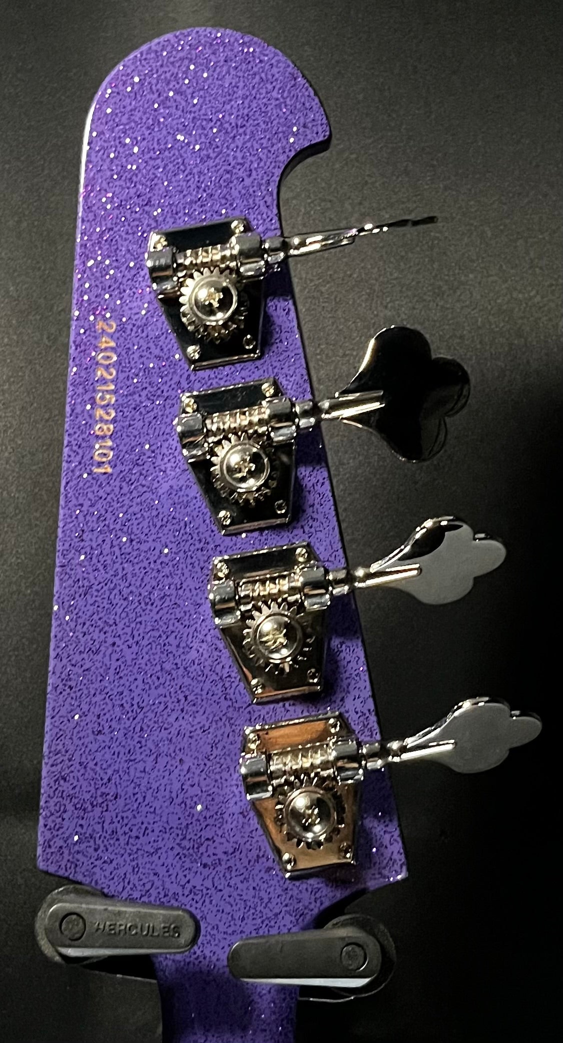 Back of headstock of Used Epiphone Exclusive '64 Thunderbird Bass Purple Sparkle w/bag TFW603