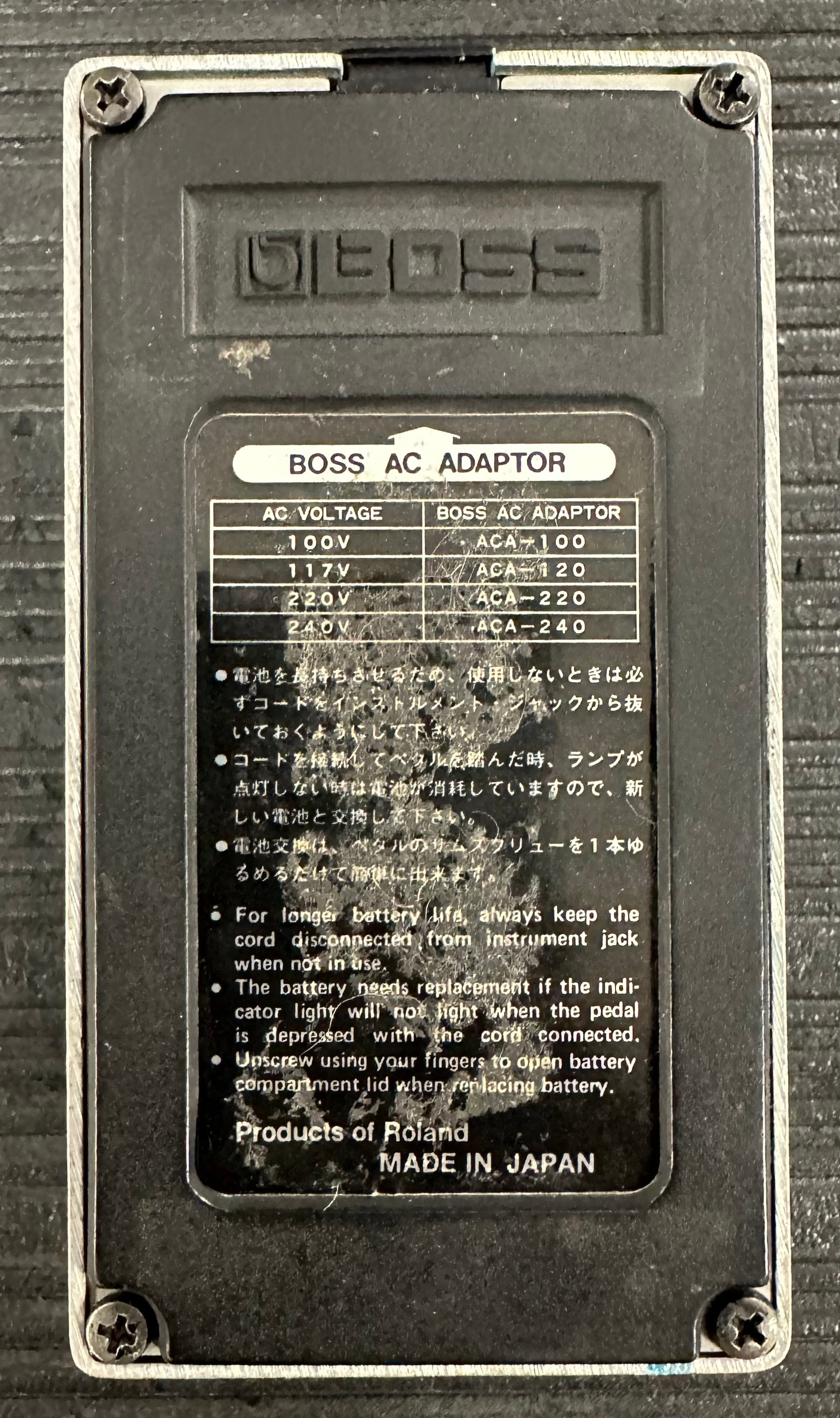 Bottom of Used 1982 Boss CE-3 Chorus Black Label MIJ w/ACA Power TSS3934