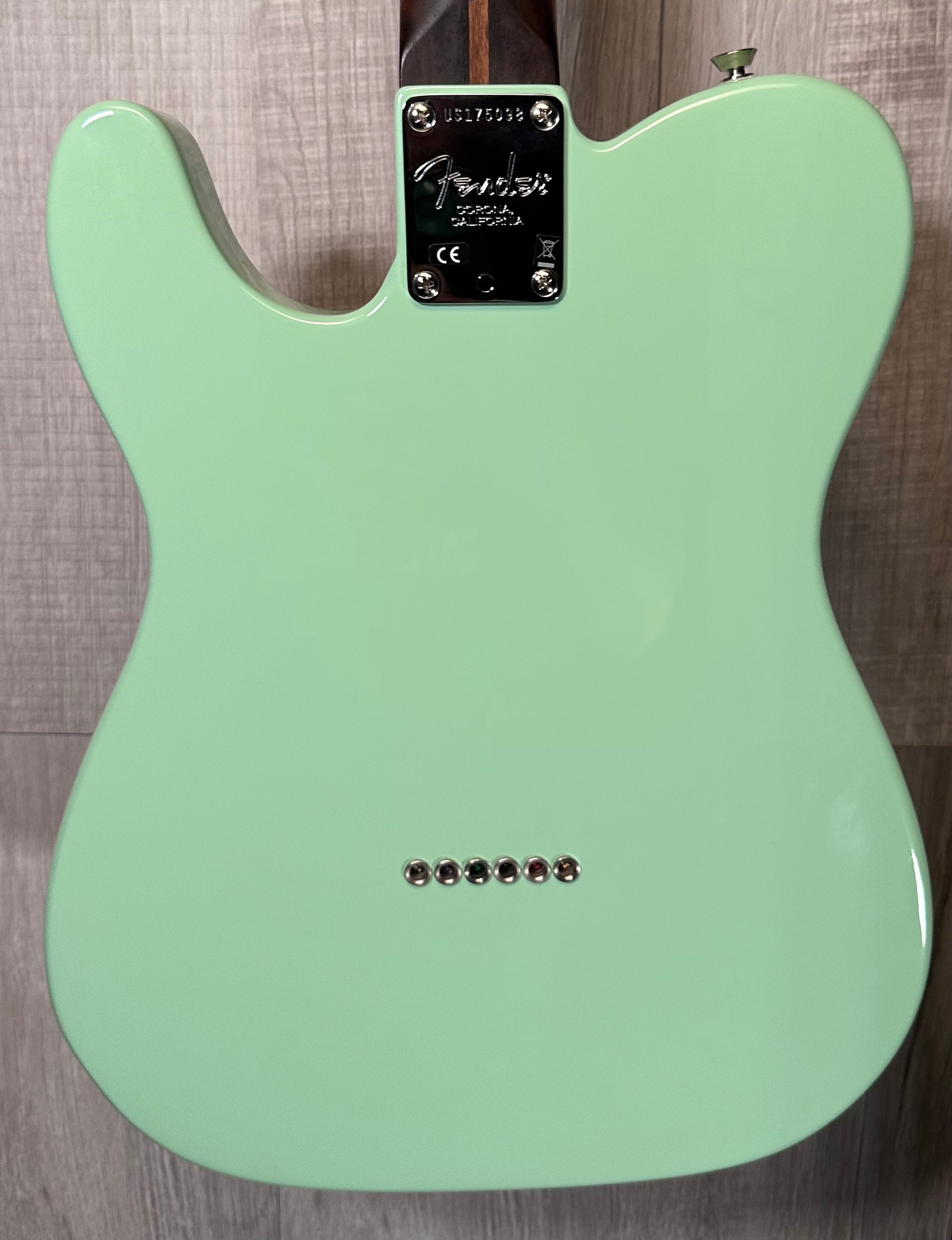 Back of Used 2017 Fender Limited Edition American Professional Telecaster Rosewood Neck Sea Foam Green w/case TSS3930