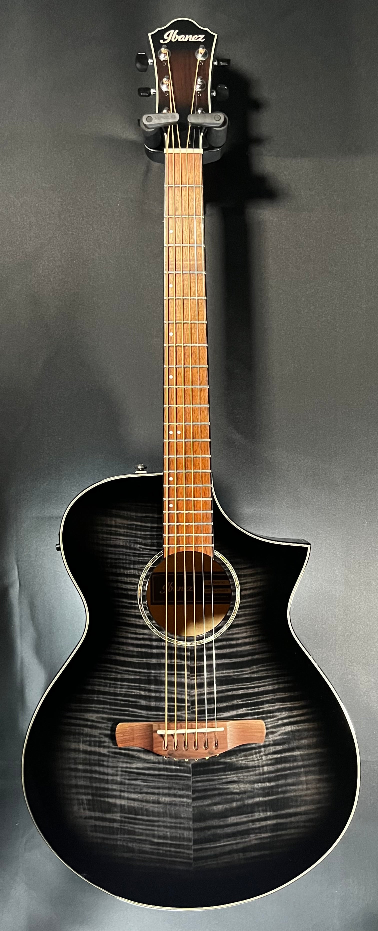 Full front of Used Ibanez AEWC400-TKS  Flamed Maple Auditorium Transparent Black Sunburst w/bag TFW607