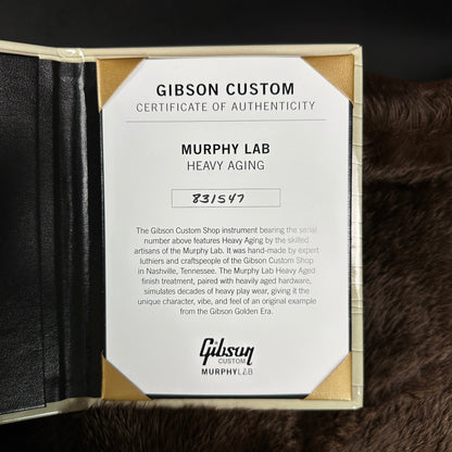 Certificate of authenticity for Gibson Custom Shop 1958 Les Paul Junior Double Cut TV Yellow Murphy Lab Heavy Aging.