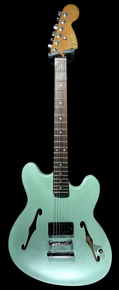 Full front of Used 2024 Fender Tom DeLonge Starcaster RW Satin Surf Green TFW715