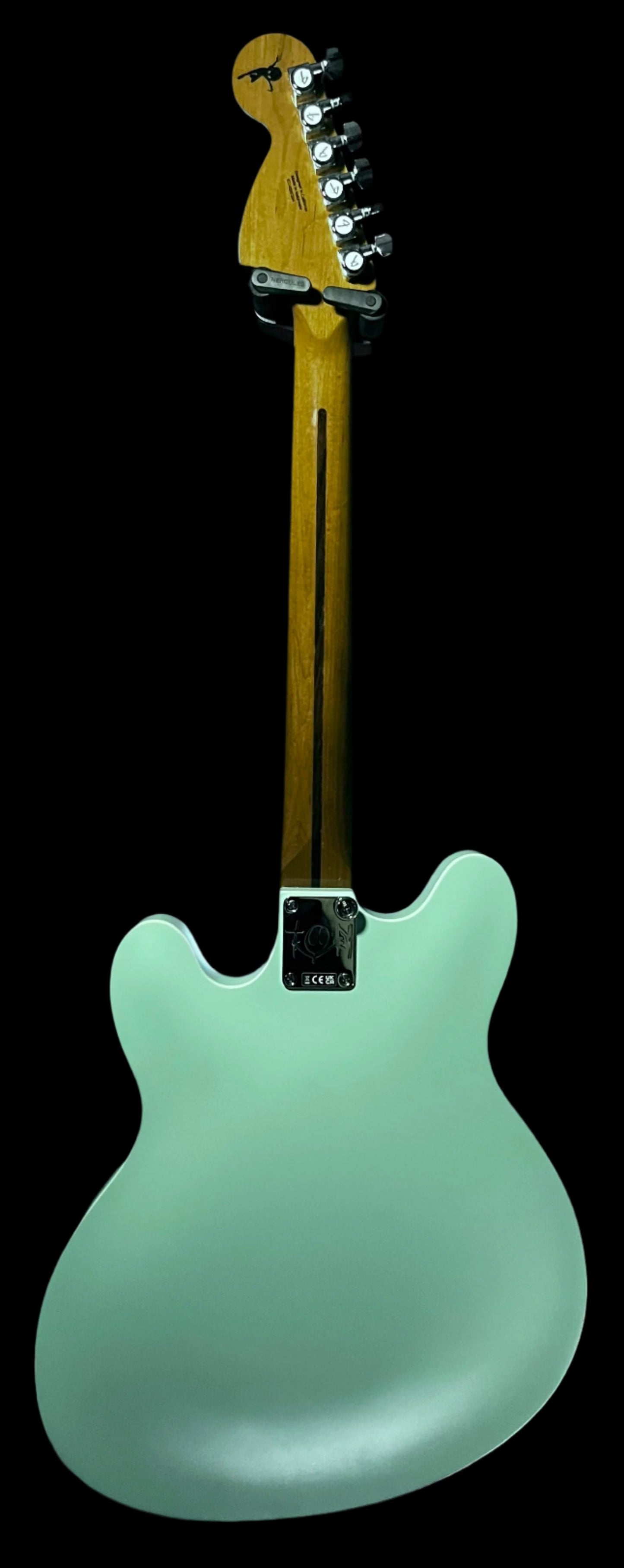 Full back of Used 2024 Fender Tom DeLonge Starcaster RW Satin Surf Green TFW715