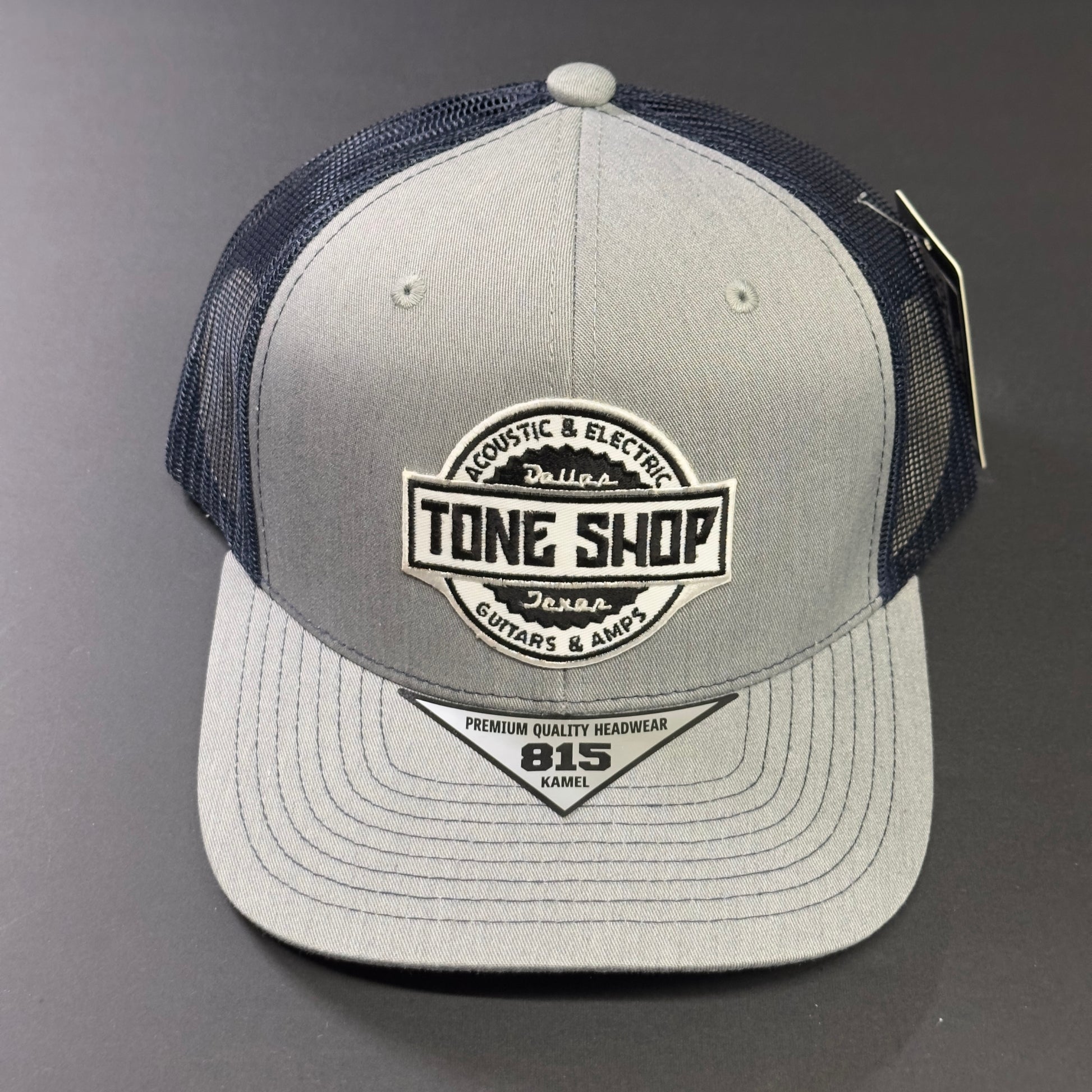 Front shot of Tone Shop Guitars Grey/Blue Hat