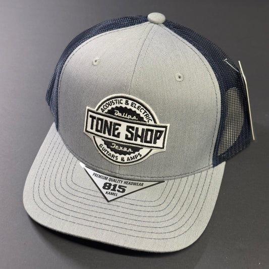 Front angle shot of Tone Shop Guitars Grey/Blue Hat