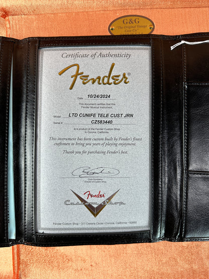 Certificate of authenticity for Fender Custom Shop Limited Edition Cunife Tele Custom Journeyman Relic Aged Champagne Sparkle.