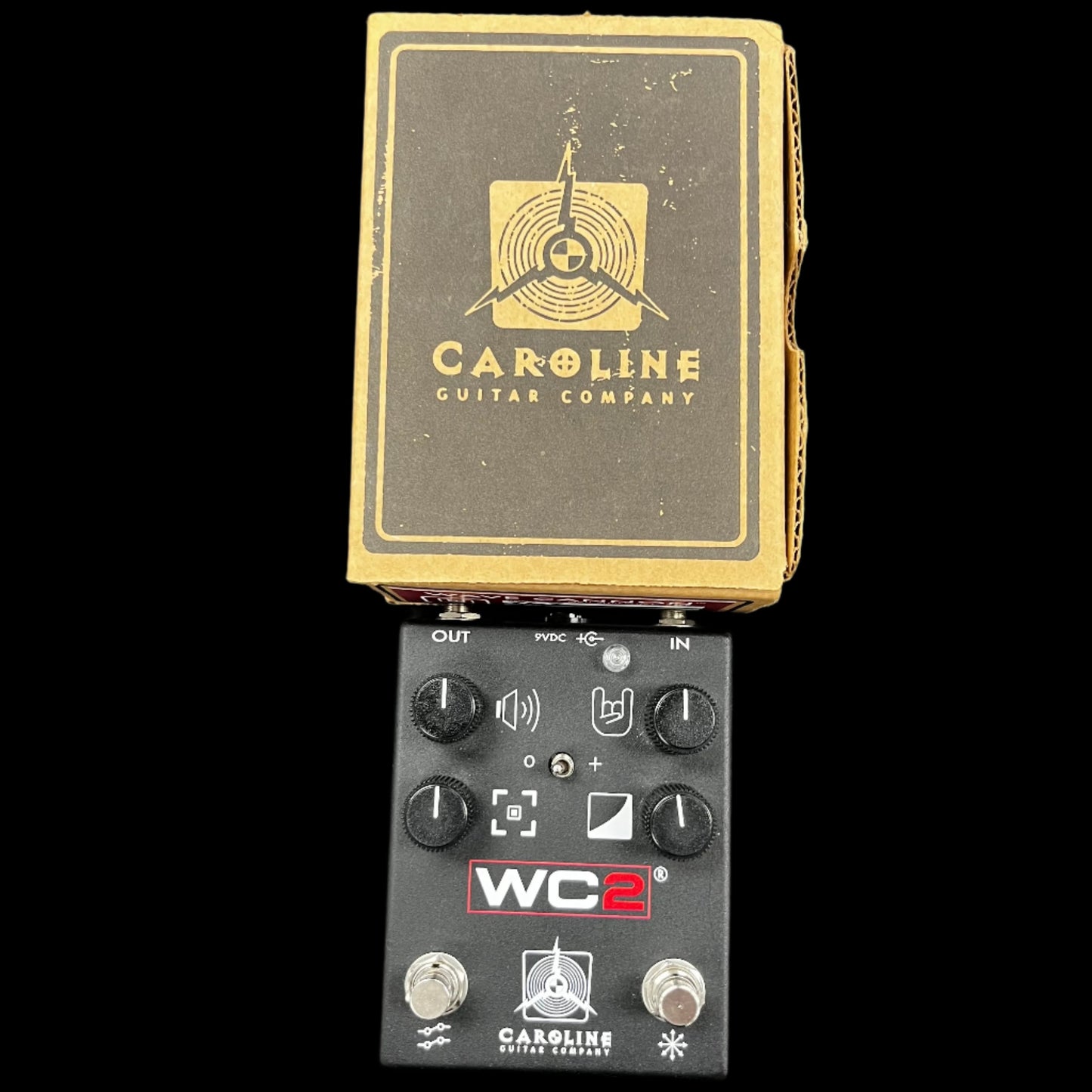 Top of w/box of Used Caroline Guitar Co Wave Cannon MKII Superdistorter w/Box TFW760