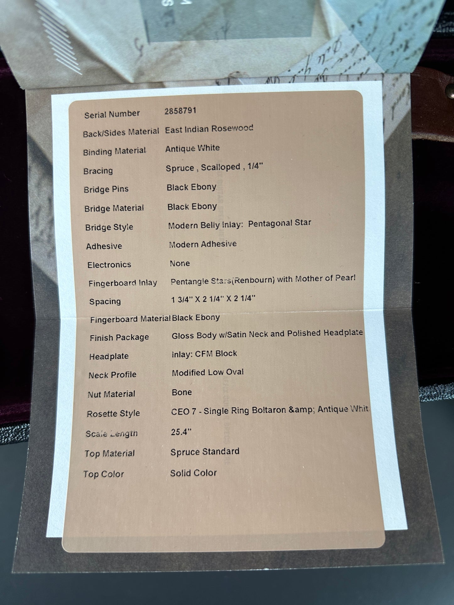 Spec sheet for Martin Custom Shop OM Red/White/Blue Sitka/EIR.