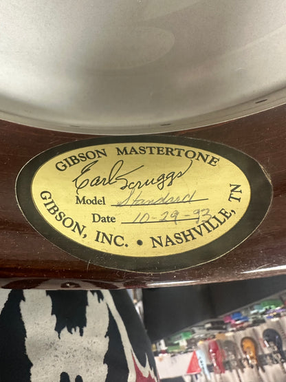 Sitcker inside of Gibson RB250 Earl Scruggs Mastertone Banjo w/case