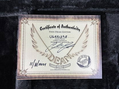 Certificate of authenticity for Dean USA Custom Shop Cadillac Natural Korina Single Hum.