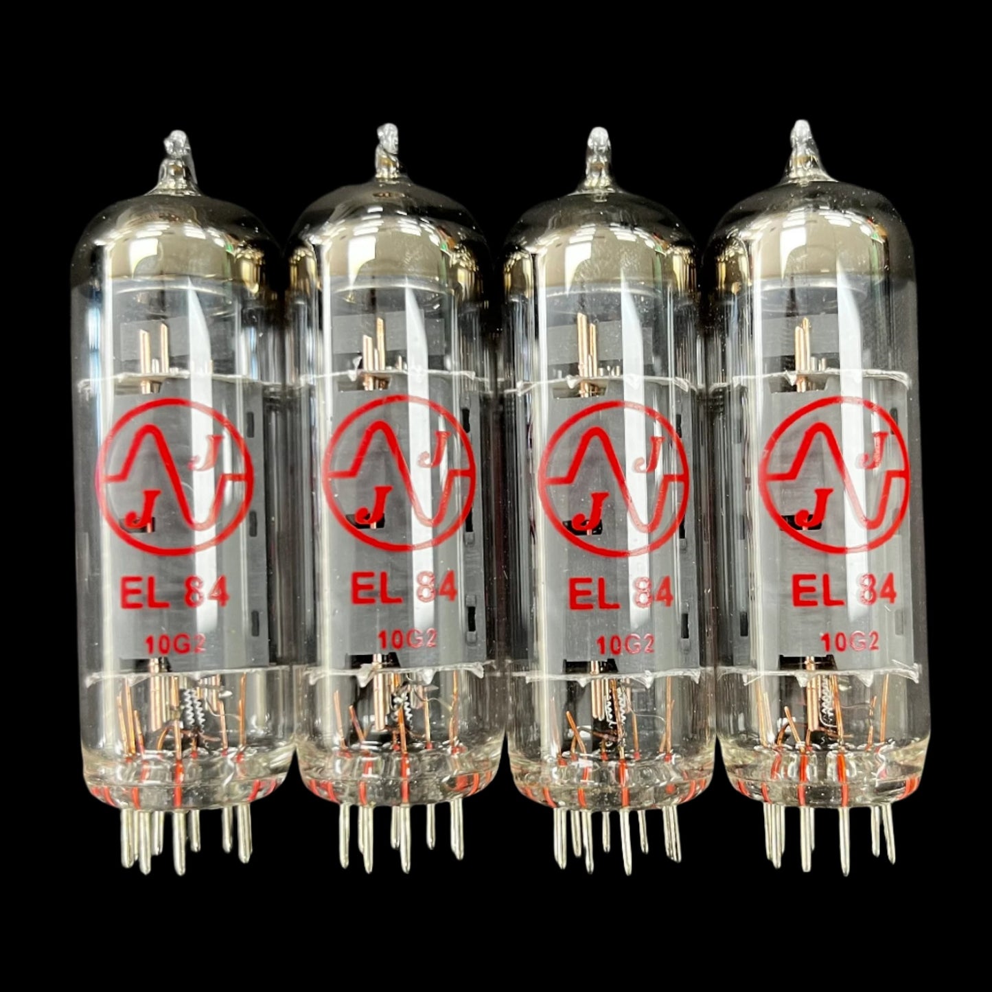 Front of Used Lot of 4 JJ Electronic EL84 Tubes in Box TFW832