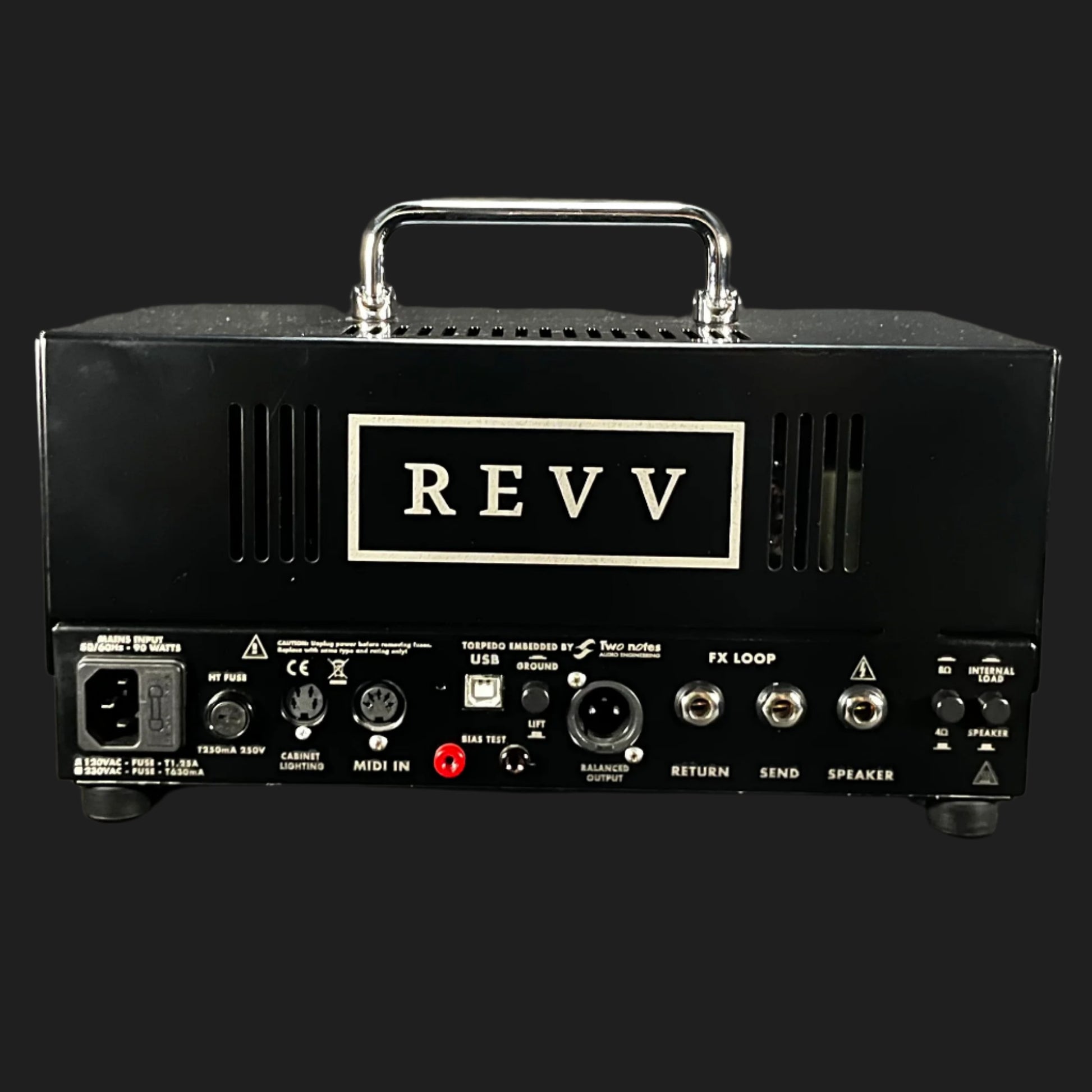 Back of Used Revv D20 20 Watt Amplifier Head w/Box TFW866