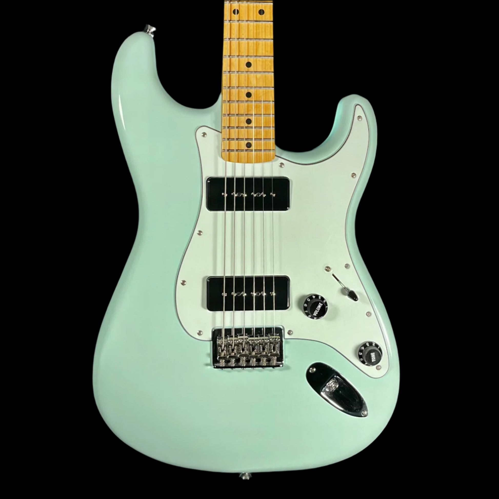 Front of Used 2021 Fender Noventa Stratocaster MN Surf Green w/Bag TFW867