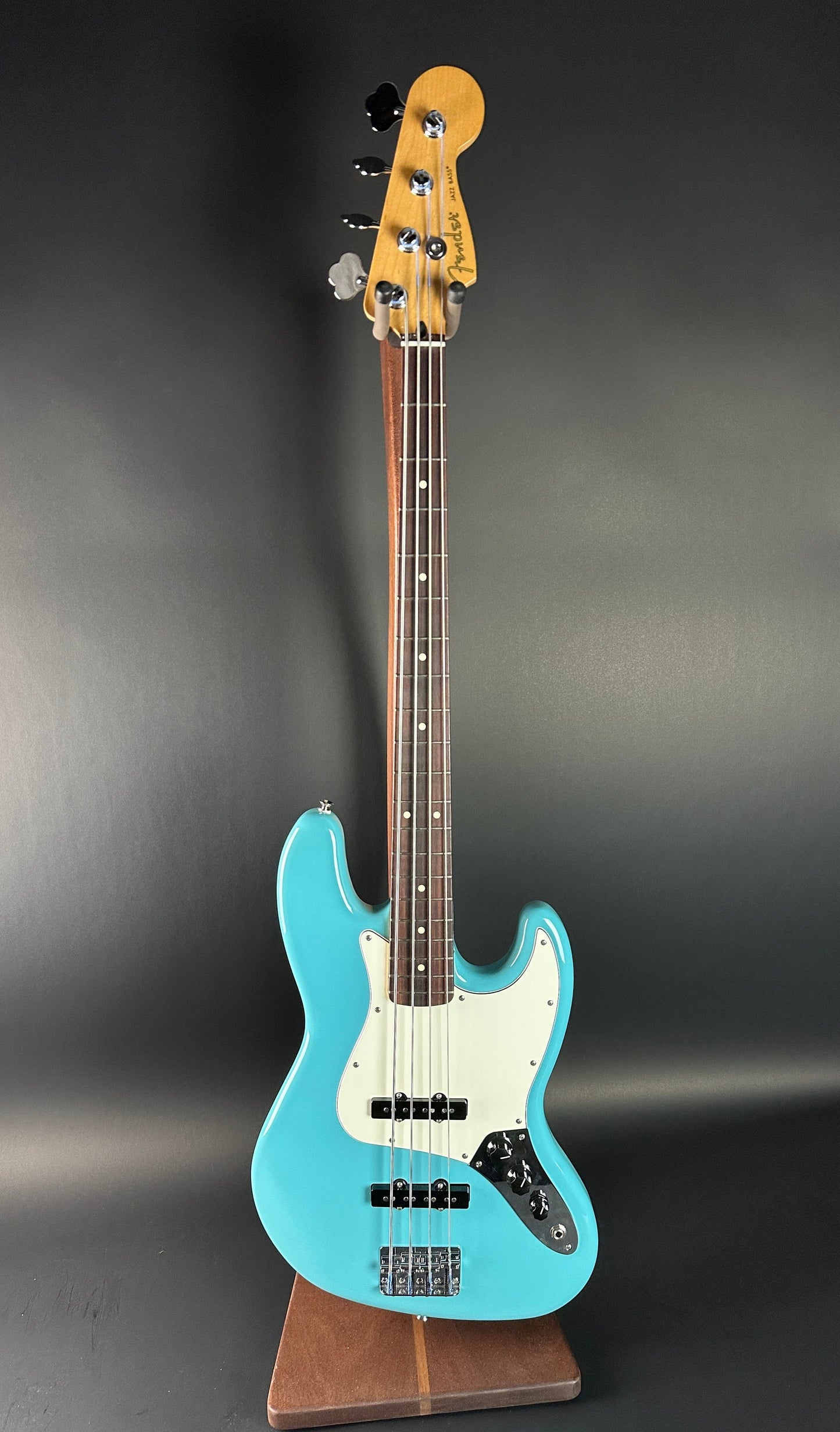 Full front of Used 2024 Fender Player II Jazz Bass Aquatone Blue.