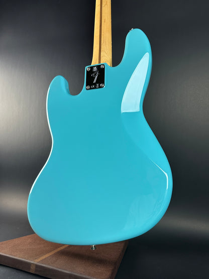 Back angle of Used 2024 Fender Player II Jazz Bass Aquatone Blue.