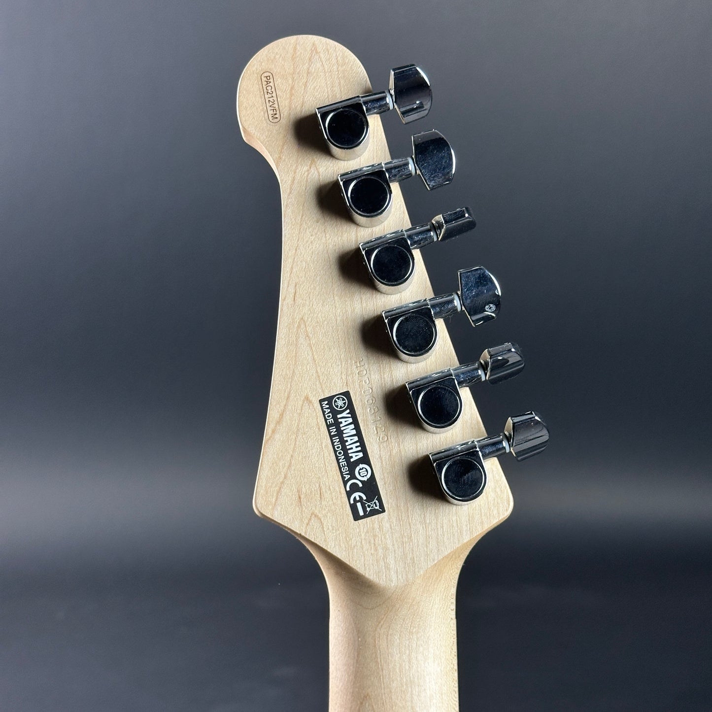 Back of headstock of Used Yamaha Pacifica PAC212VFM Burst.