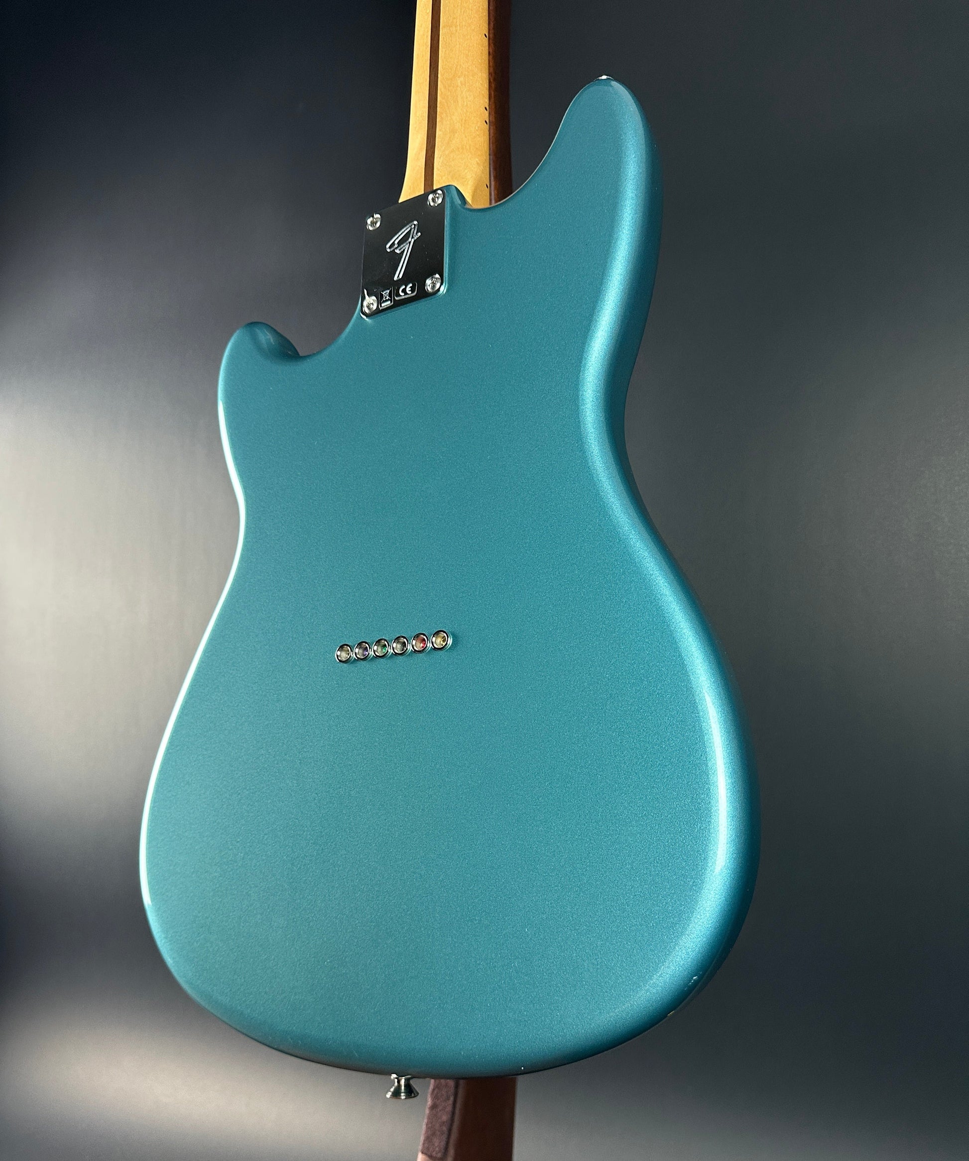 Back angle of Used Fender Player Duo Sonic Tide Pool Blue.