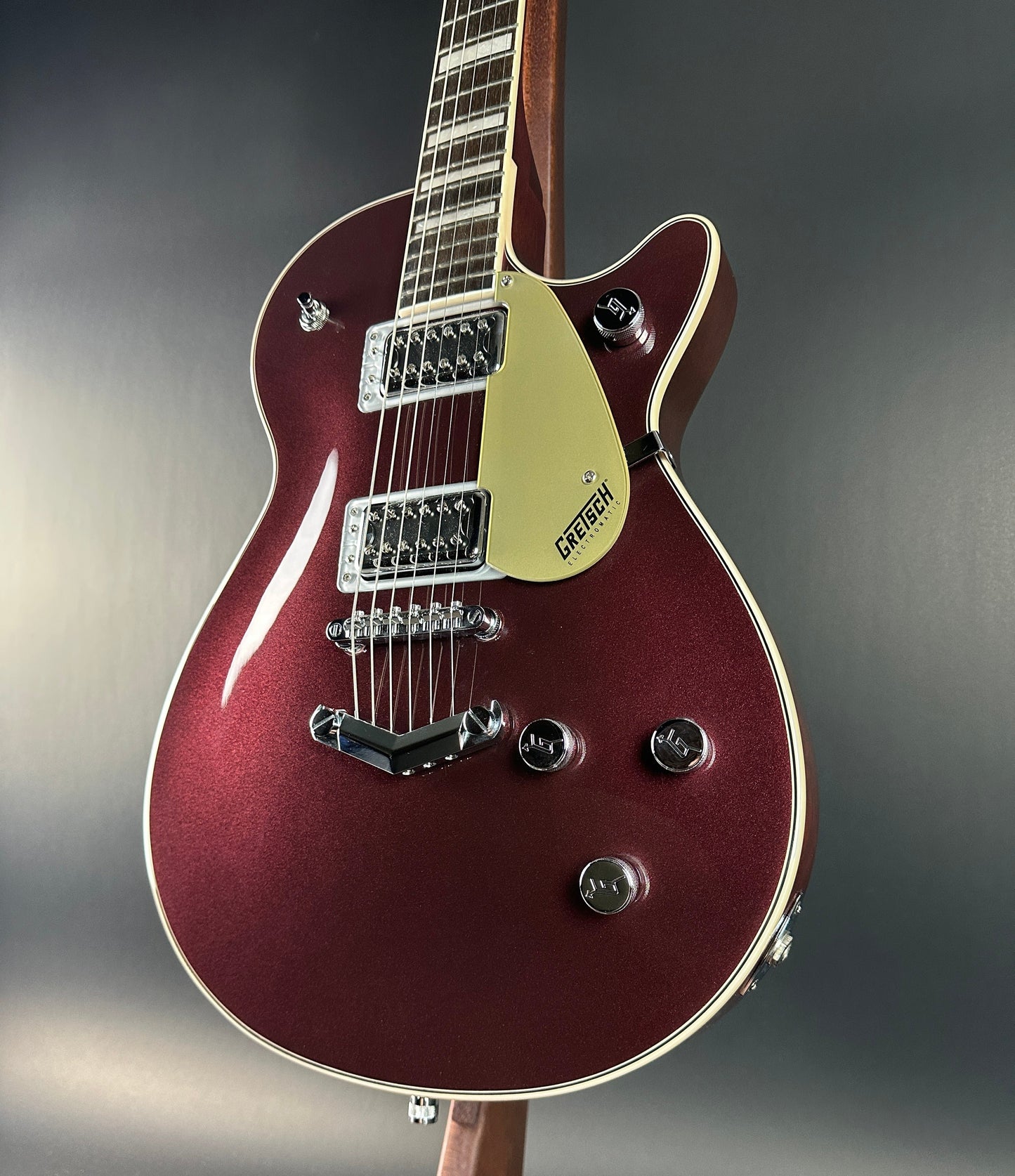 Front angle of Used Gretsch G5220 Firestick Red.