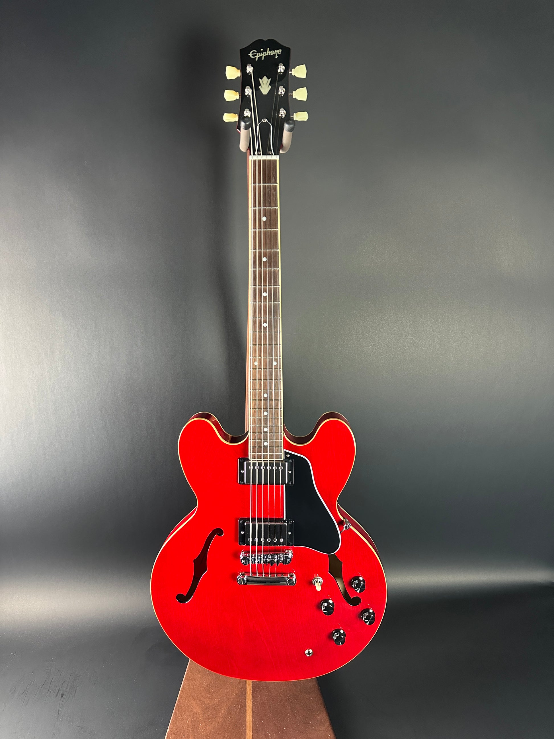 Full front of Used Epiphone Dot Cherry ES-335.