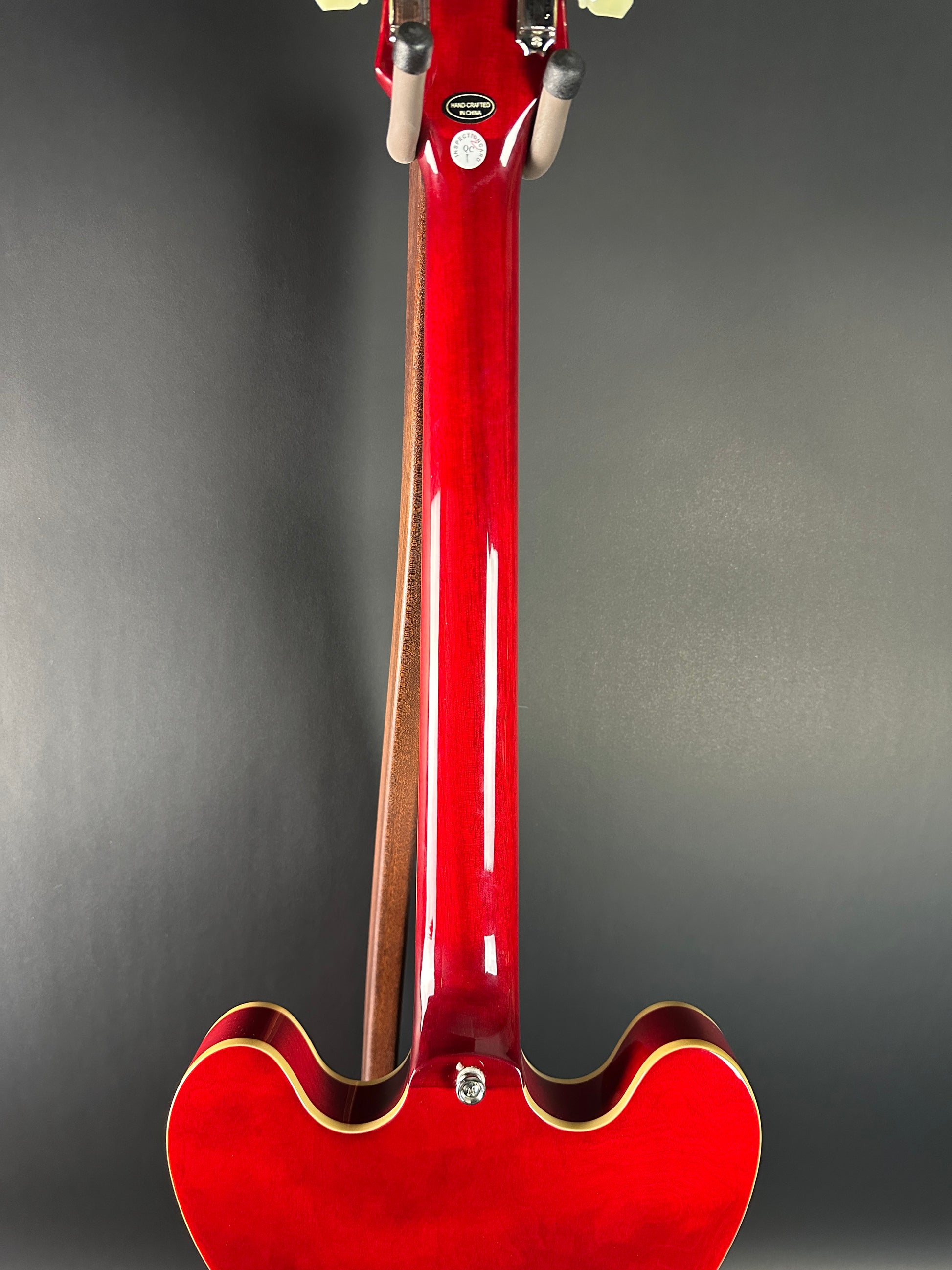 Back of neck of Used Epiphone Dot Cherry ES-335.