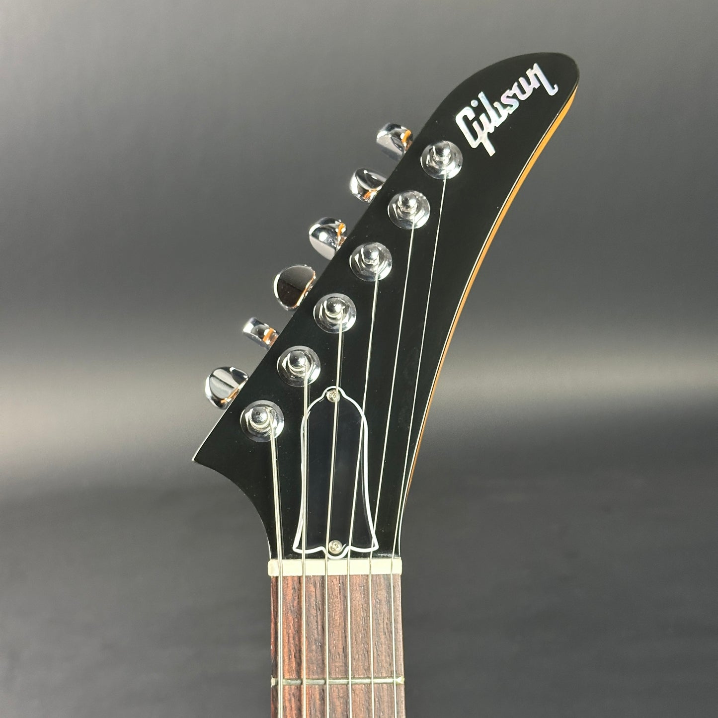 Headstock of Used Gibson 1970's Explorer Natural.