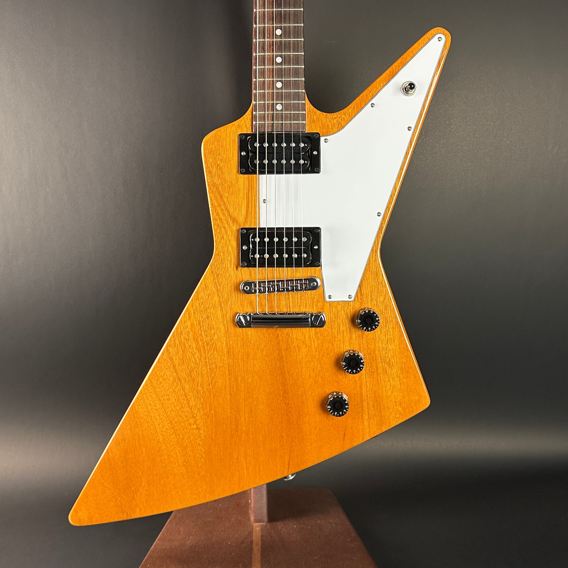 Front of Used Gibson 1970's Explorer Natural.