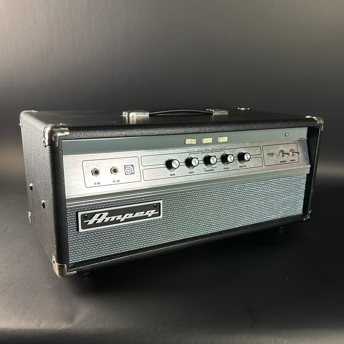 Front of Used Ampeg V-4B 100w Tube Bass Head.