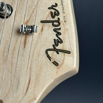 Logo on headstock of Used Fender Eric Clapton Signature Strat Torino Red.