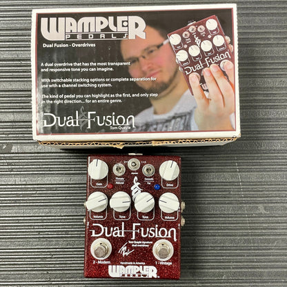Top down of Used Wampler Dual Fusion Tom Quayle Overdrive Pedal w/Box TSS2895.