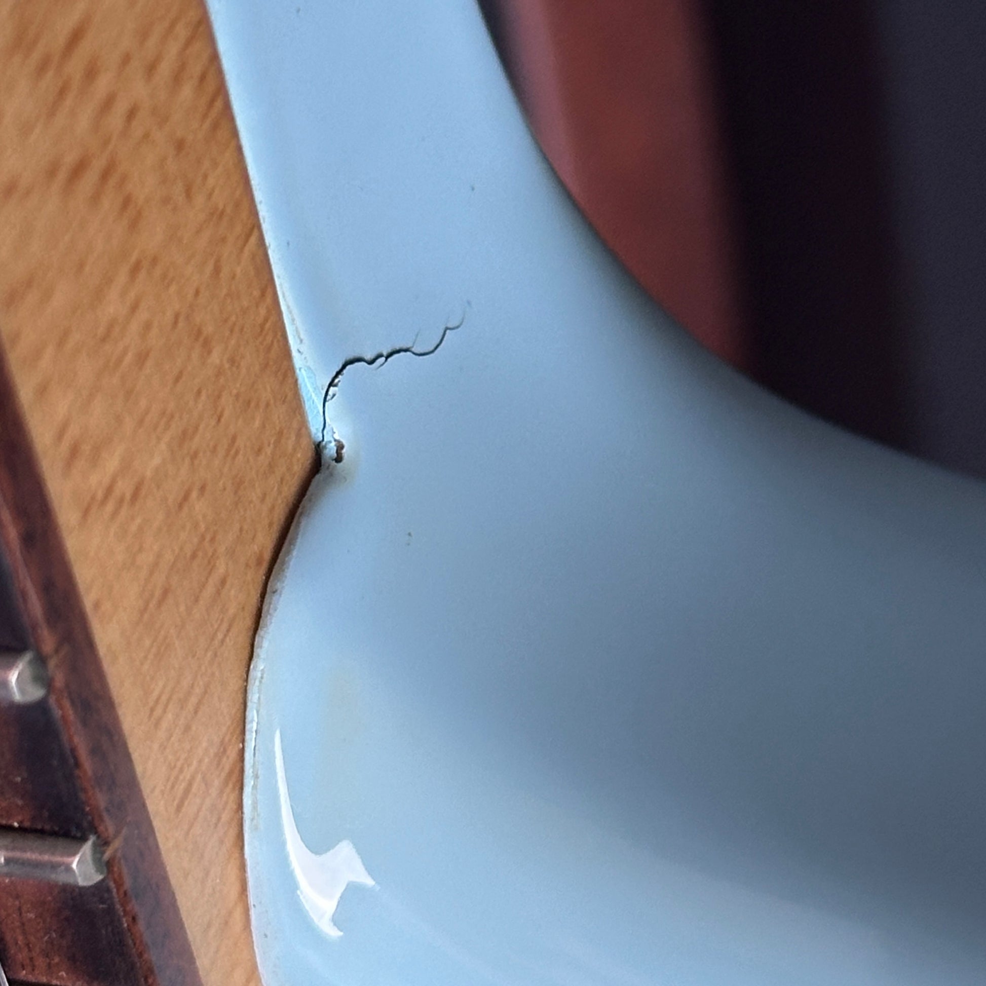 Crack at neck joint of Used 2021 Fender Vintera Jaguar Mod Daphne Blue.