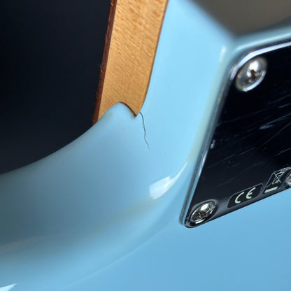 Crack at neck joint of Used 2021 Fender Vintera Jaguar Mod Daphne Blue.